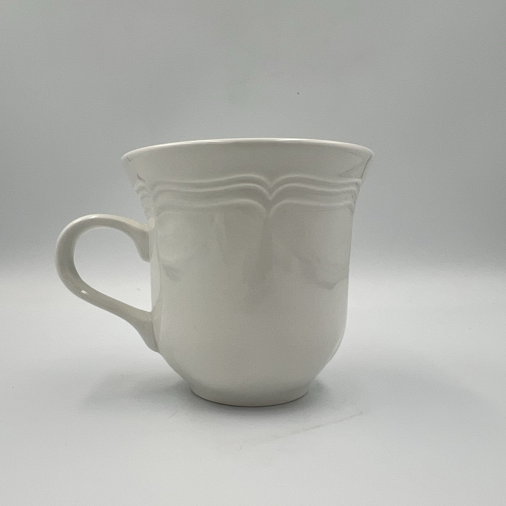 Vintage Mikasa French Countryside Stoneware White Mug Scalloped Design Baroque